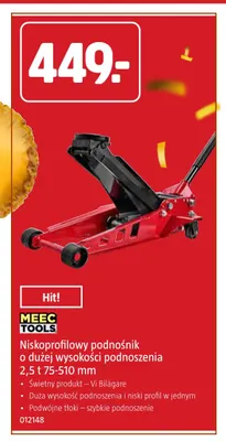 Niskoprofilowy podnośnik o dużej wysokości podnoszenia 2,5 t 75-510 mm Meec Tools promocja w Jula