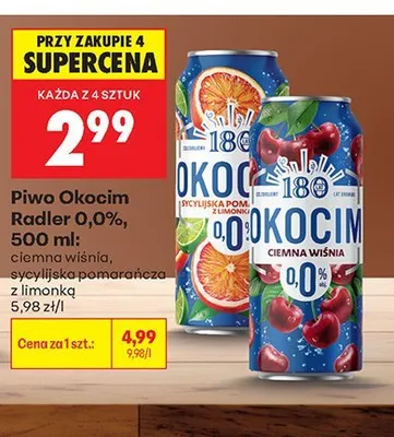 Piwo bezalkoholowe Okocim Radler Sycylijska Pomarańcza z Limonką promocja w Biedronka