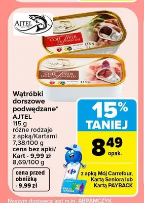 Wątróbki dorszowe w oleju własnym Ajtel promocja w Carrefour