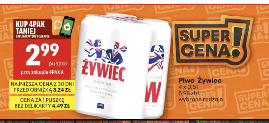 Piwo Żywiec Premium 4-pak 500ml promocja w Delikatesy Centrum