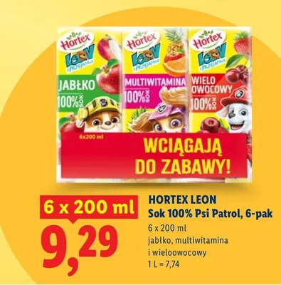 Sok 100% Psi Patrol jabłko, multiwitamina i wieloowocowy 6-pak promocja w Lidl