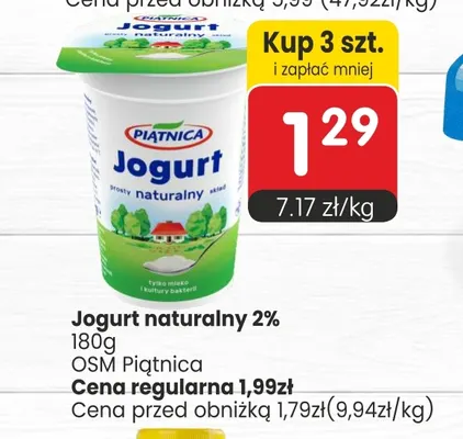 Jogurt naturalny Piątnica 2% promocja w Market Point
