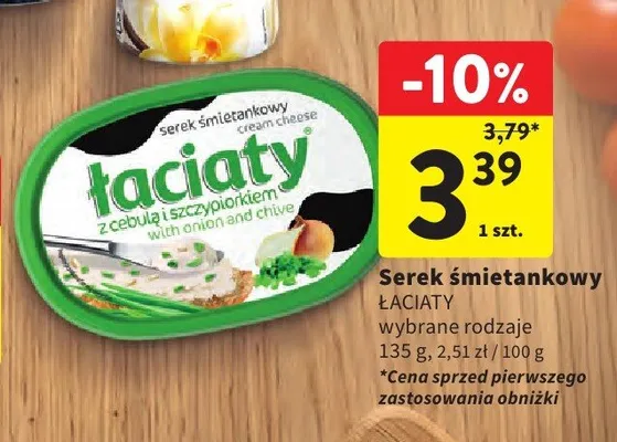 Serek śmietankowy Łaciaty z cebulą i szczypiorkiem promocja w Intermarche