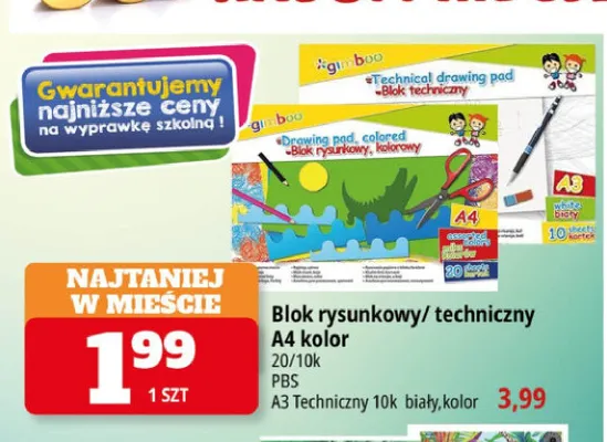 Blok rysunkowy/techniczny A4 kolor PBS promocja w Leclerc