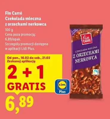Czekolada mleczna z orzechami nerkowca 2+1 GRATIS promocja w Lidl
