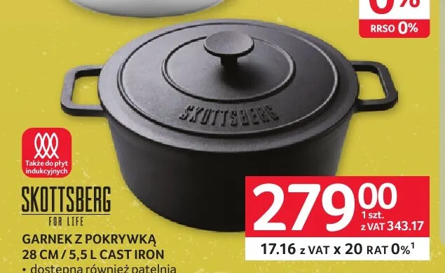Garnek z pokrywką 28 cm 5,5 l Cast Iron Skottsberg promocja w Selgros