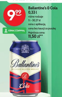 Whisky Ballantine's & Cola promocja w Żabka