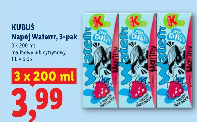 Napój Kubuś Waterrr malinowy 3-pak promocja w Lidl