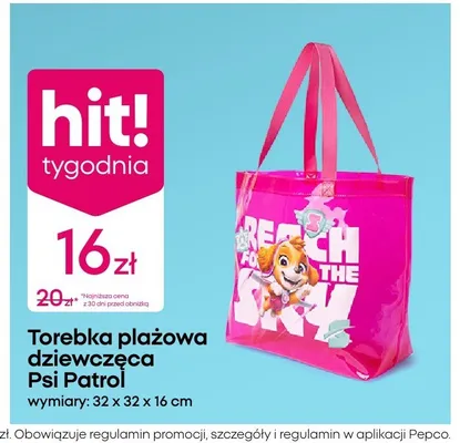 Torebka plażowa dziewczęca Psi Patrol wymiary: 32x32x16cm promocja w Pepco