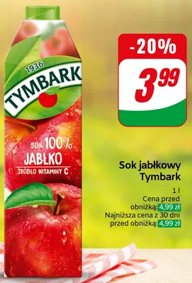 Sok jabłkowy 100% Tymbark promocja w Dino