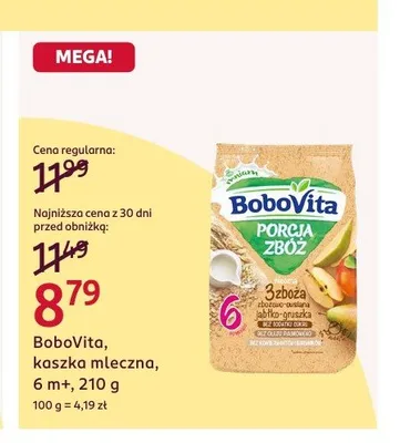 Kaszka mleczna BoboVita Porcja Zbóż 3 zboża zbożowo-owsiana jabłko-gruszka promocja w Rossmann
