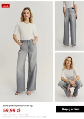 Spodnie jeansowe wide leg Greenpoint szare promocja w Greenpoint