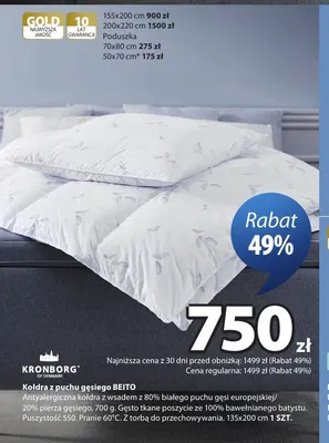 Kołdra z puchu gęsiego Beito 155x200 cm Kronborg promocja w Jysk