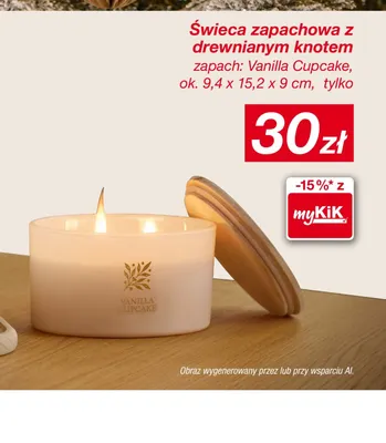 Świeca zapachowa z drewnianym knotem Vanilla Cupcake promocja w KiK
