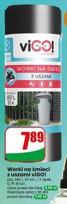 Worki na śmieci z uszami viGO! poj. 160l 10szt. 1 opak. promocja w Dino