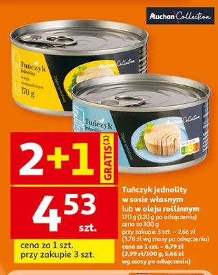 Tuńczyk jednolity w sosie własnym Auchan Collection promocja w Auchan
