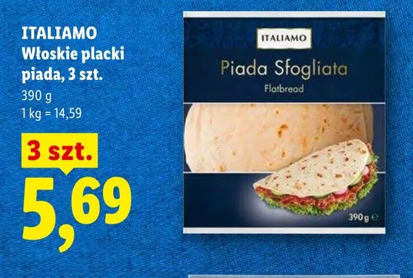 Włoskie placki piada ITALIAMO 3-pak 390g promocja w Lidl