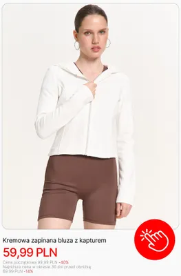 Bluza z kapturem zapinana kremowa Cropp promocja w Cropp