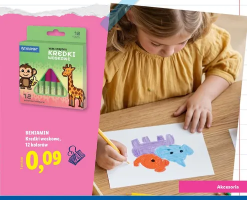 Kredki woskowe Beniamin 12 kolorów promocja w Lidl