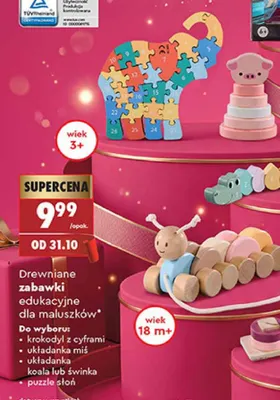 Drewniane zabawki edukacyjne dla maluszków układanka koala Elefun promocja w Biedronka