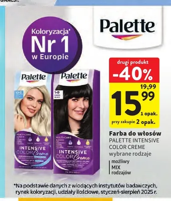 Farba do włosów Palette Intensive Color Creme 1-0 promocja w Intermarche