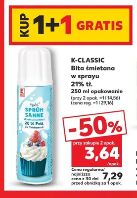 Bita śmietana w sprayu 21% tł. K-Classic promocja w Kaufland