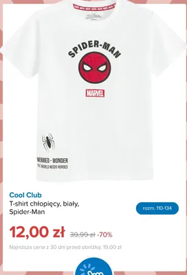T-shirt chłopięcy Cool Club biały Spider-Man promocja w Smyk