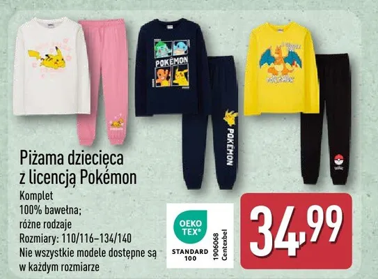 Piżama dziecięca z licencją Pokémon, różne rodzaje promocja w Aldi