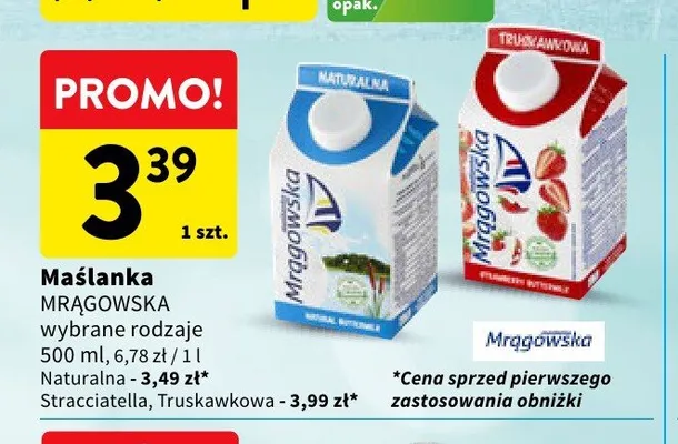 Maślanka Mrągowska stracciatella promocja w Intermarche