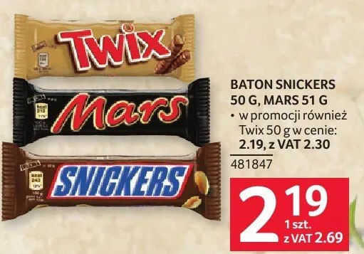 Baton Snickers 50 g, Mars promocja w Selgros