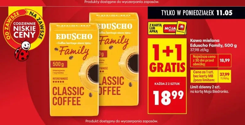 Kawa mielona Eduscho Family promocja w Biedronka