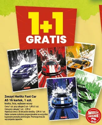 Zeszyt Herlitz Fast Car A5 16 kartek kratka promocja w Twój Market