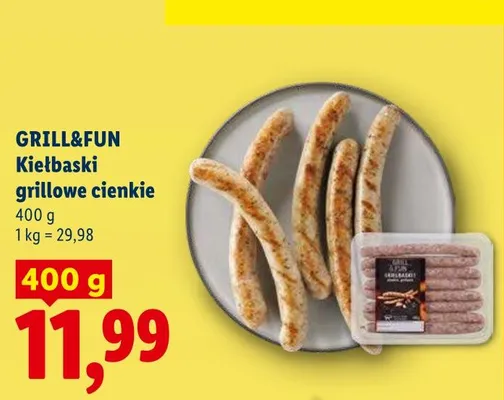 Kiełbaski grillowe cienkie GRILL&FUN promocja w Lidl