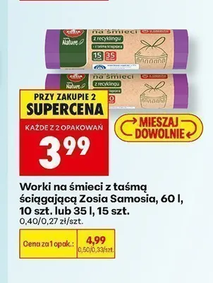 Worki na śmieci z taśmą ściągającą Zosia Samosia 35 l promocja w Biedronka