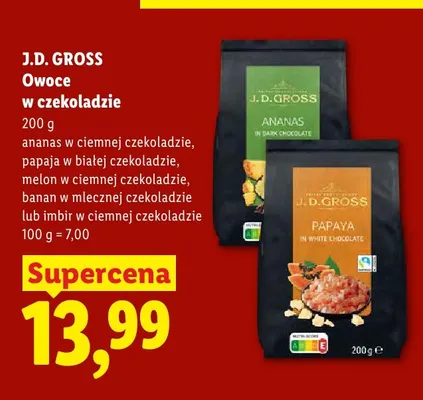 Owoce w czekoladzie banan w mlecznej czekoladzie J.D. Gross promocja w Lidl