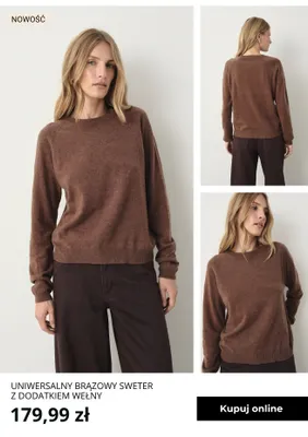 Uniwersalny brązowy sweter z dodatkiem wełny Greenpoint promocja w Greenpoint
