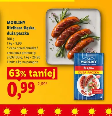 Kiełbasa śląska Morliny duża paczka promocja w Lidl