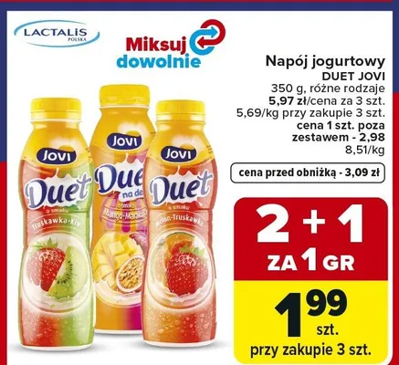 Napój jogurtowy Duet Jovi promocja w Carrefour Market