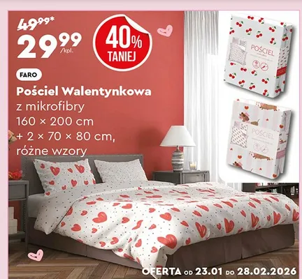 Pościel Walentynkowa z mikrofibry 160 × 200 cm + 2 × 70 × 80 cm, różne wzory promocja w Biedronka Home