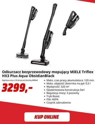 Odkurzacz bezprzewodowy mopujący Miele Triflex HX3 Plus Aqua ObsidianBlack promocja w Media Markt