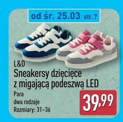 Sneakersy dziecięce z migającą podeszwą LED promocja w Aldi