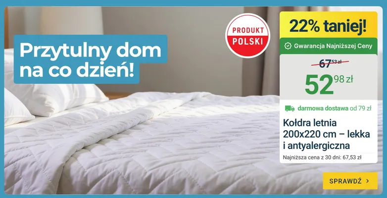 Kołdra letnia 200x220cm – lekka i antyalergiczna promocja w ERLI