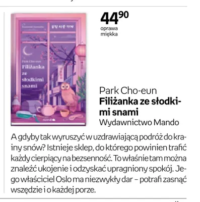 Książka Park Cho-eun Filiżanka ze słodkimi snami Wydawnictwo Mando promocja w Empik