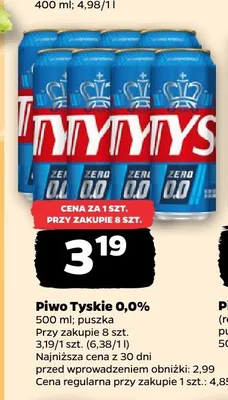 Piwo bezalkoholowe Tyskie 0,0% promocja w Netto