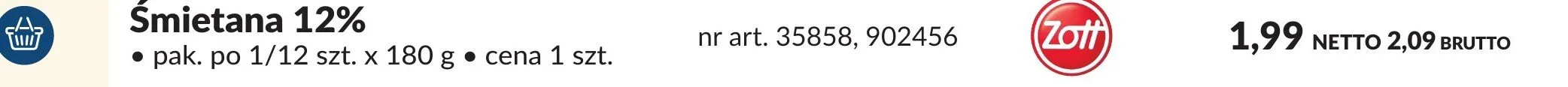 Śmietana 12% Zott promocja w Makro