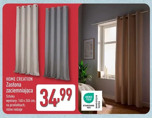 Zasłona zaciemniająca HOME CREATION 140x245cm promocja w Aldi