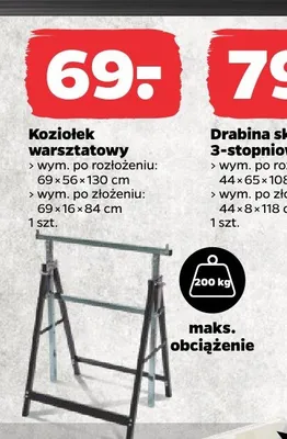 Koziołek warsztatowy TECHLINER wym. po rozłożeniu: 69x56x130cm wym. po złożeniu: 69x16x84cm maks. obciążenie 200kg promocja w Netto