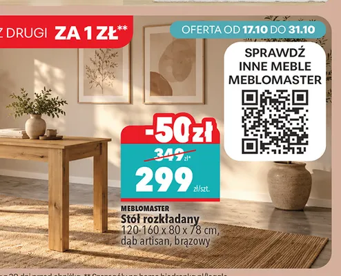 Stół rozkładany 120-160x80x78 cm Meblomaster promocja w Biedronka