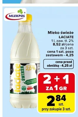 Mleko świeże Łaciate zaw. tł. 2% promocja w Carrefour