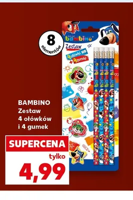 Zestaw 4 ołówków i 4 gumek Bambino promocja w Kaufland